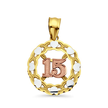 14K Tri Color Gold 15 Years Pendant 23mmX15mm 1.1 grams